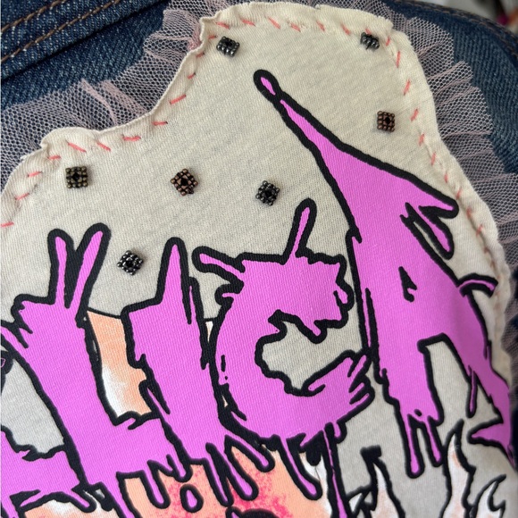 Customized Metallica Rockstar Blue Denim Jean Jacket with Skull Floral Design XL - Picture 8 of 14